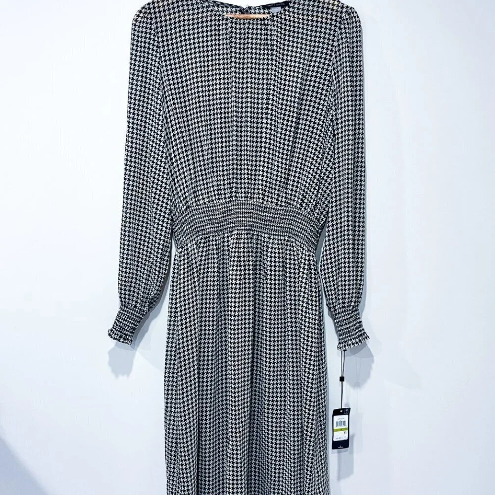 TOMMY HILFIGER Houndstooth Midi Dress NWT Long Sleeve Size 14 - Picture 2 of 10